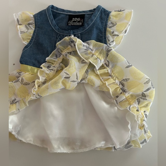 3-6 month old Denim Jean dress with attached yellow lemon pattern skirt - Picture 7 of 9